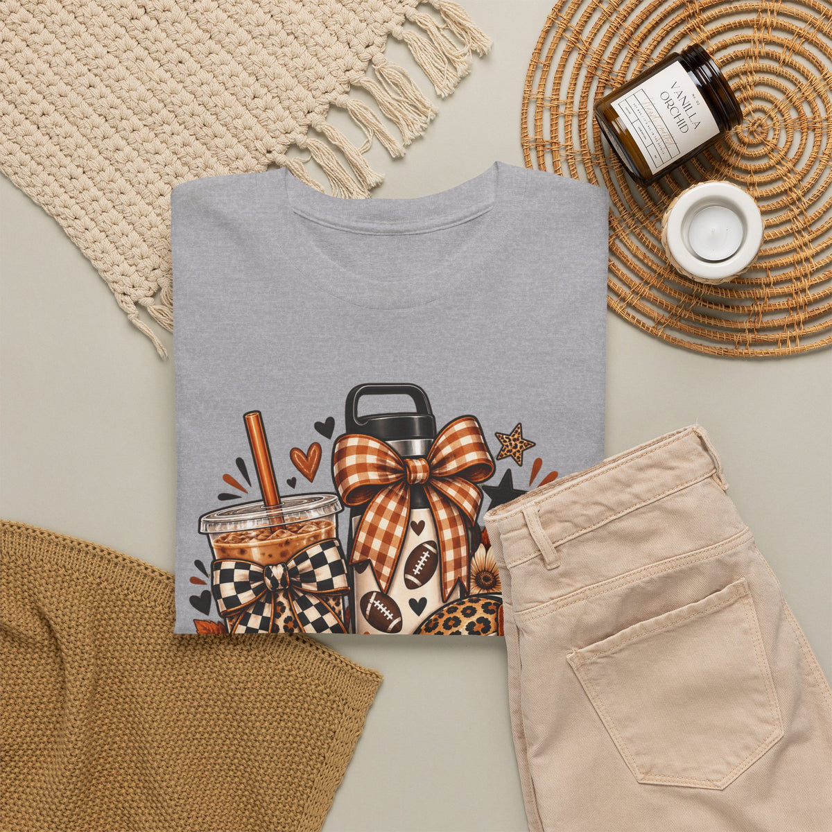 Fall Cozy Coffee T-Shirt — Pumpkin Spice, Plaid Bows & Floral Autumn Graphic Tee