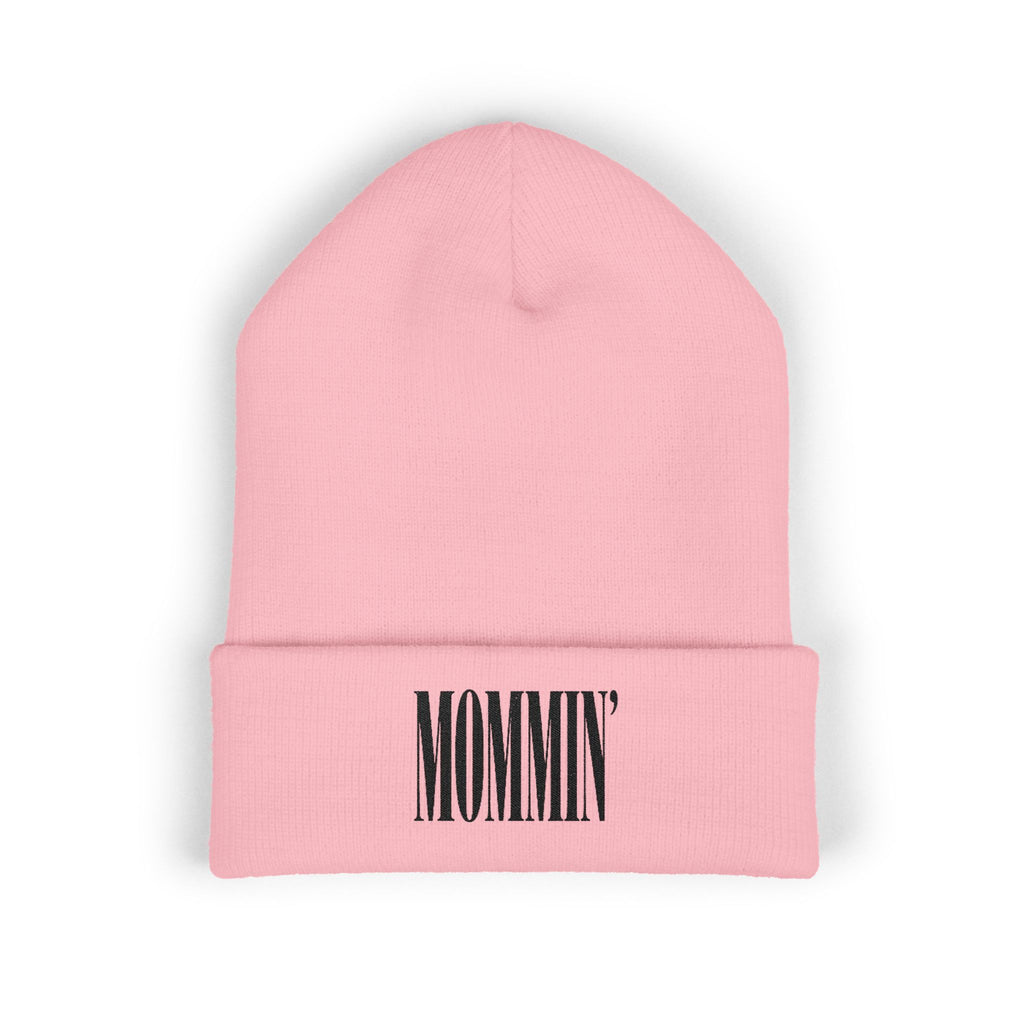 Embroidered "Mommin'" Cuffed Beanie — Cozy Knit Mom Hat