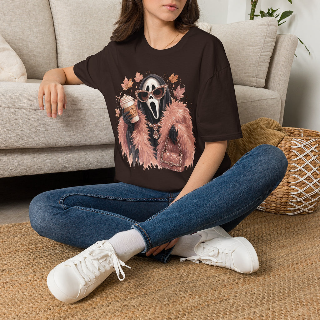 Cozy Scream Fall Tee — Glam Ghost with Pumpkin Spice Latte