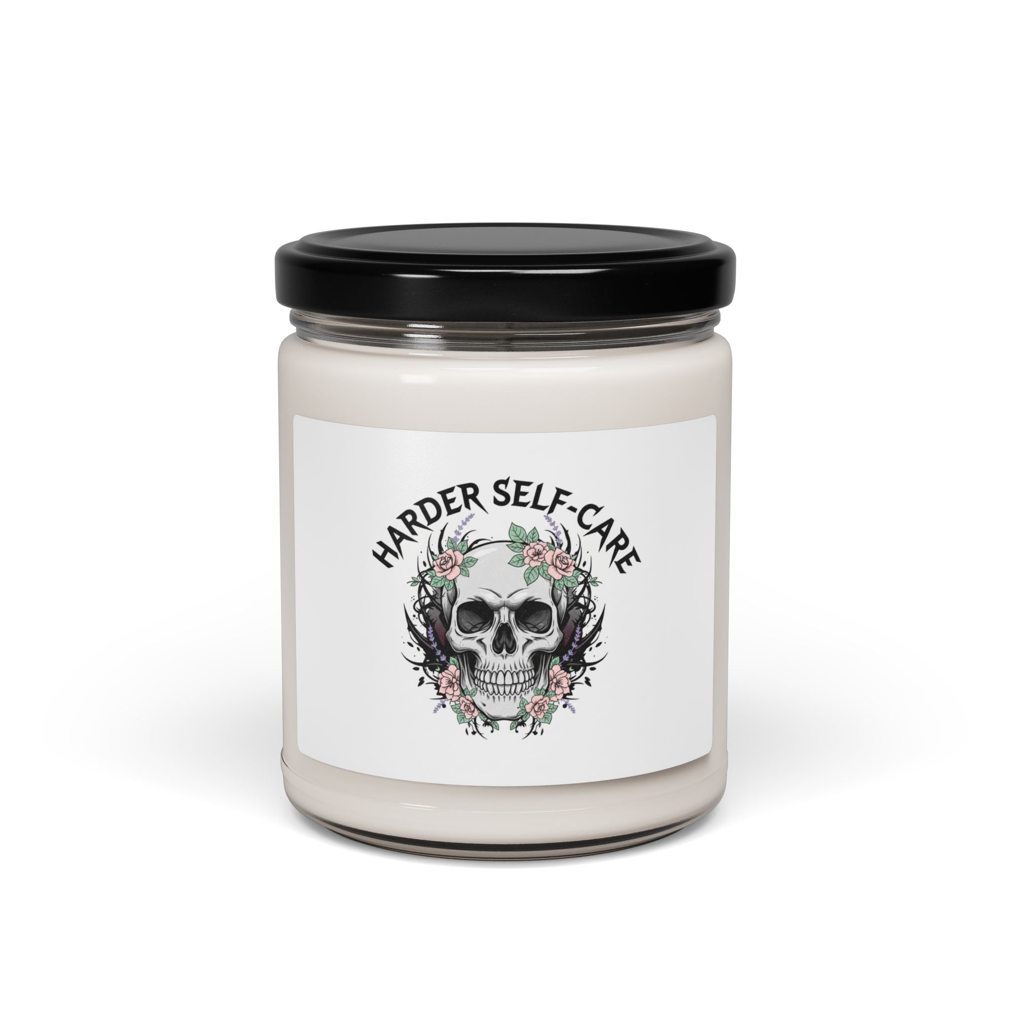 Harder Self-Care Skull Candle, Soy Candle | Heavy Metal Wellness, Gothic Wellness Quote