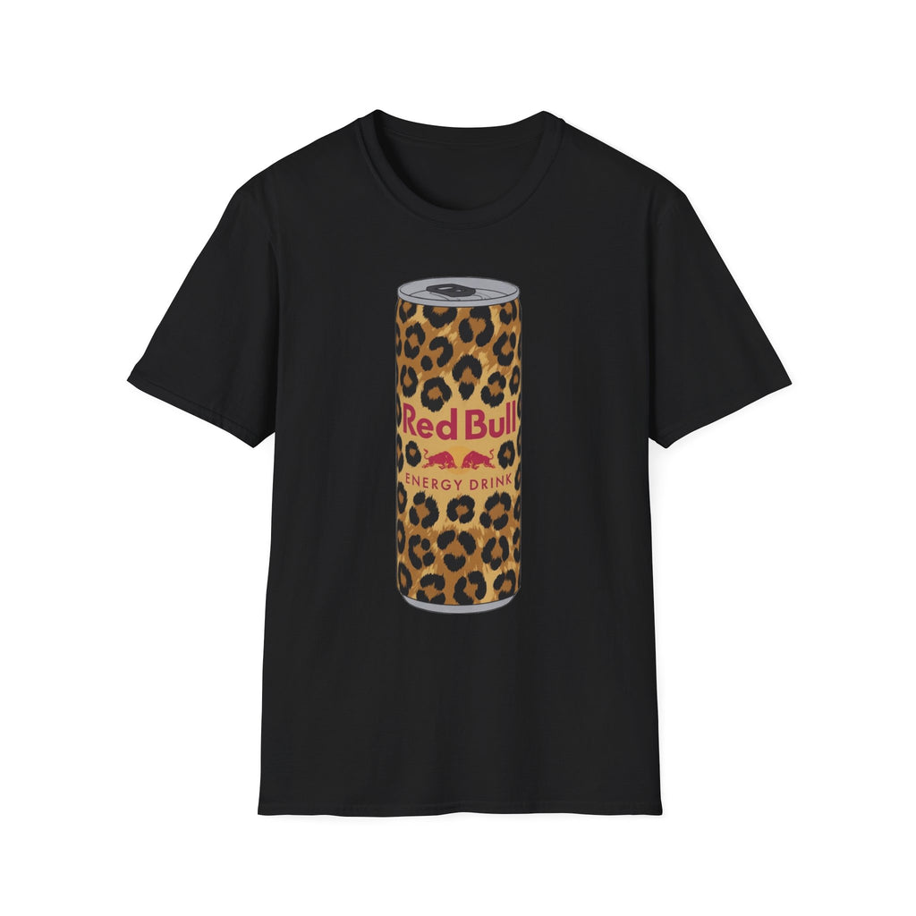 Leopard Print Red Bull Can T‑Shirt — Energy Drink Graphic Tee