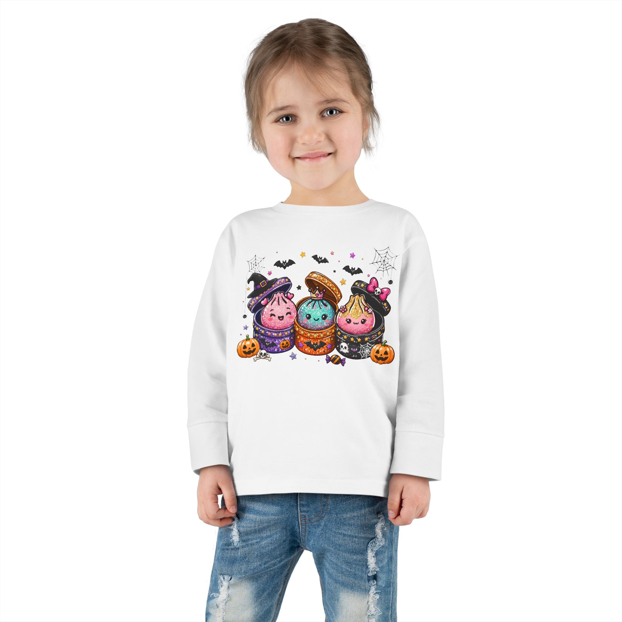 Toddler Long Sleeve Tee — Cute Halloween Cupcake Trio Costume Shirt
