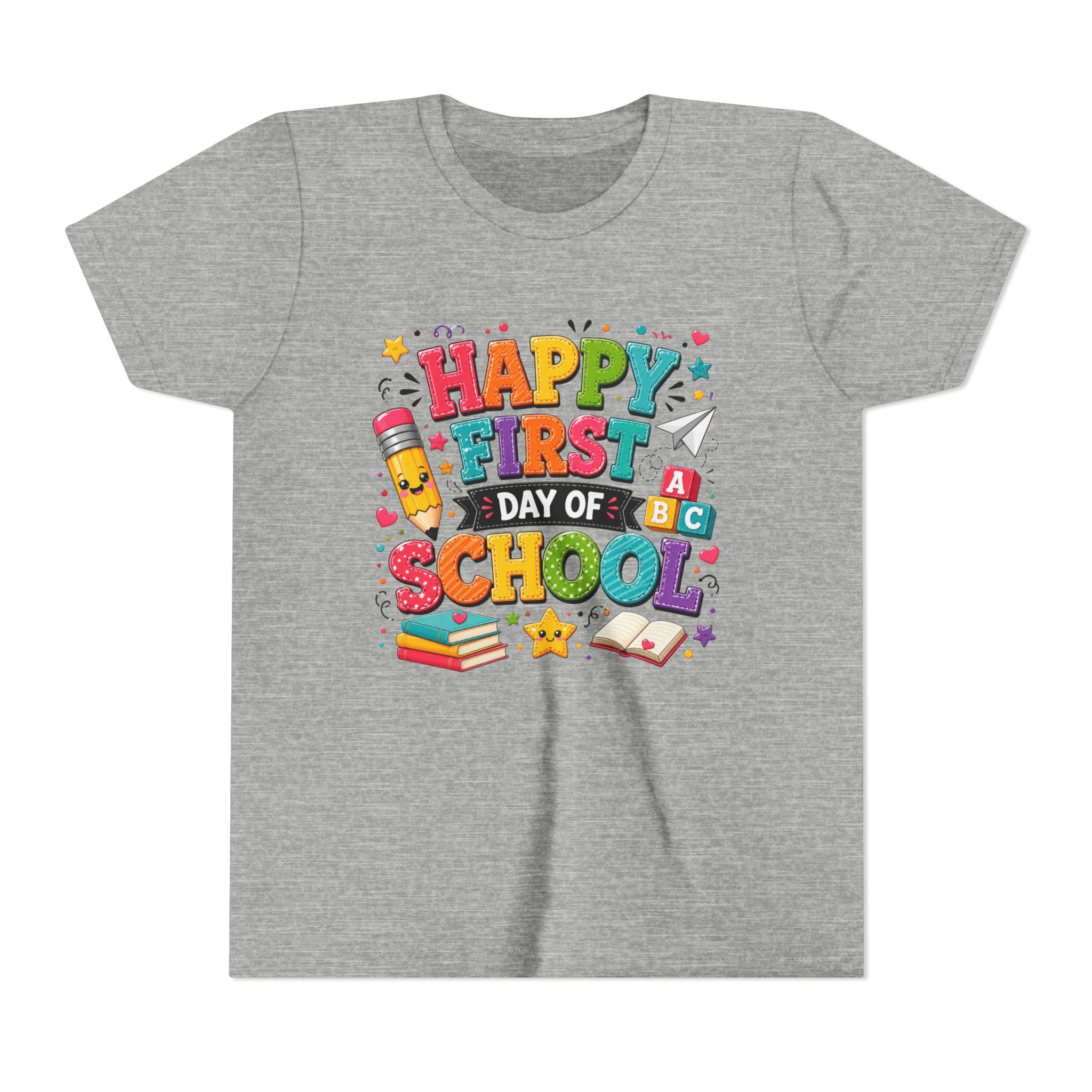 Youth Tee — "Happy First Day of School" Back-to-School Graphic Shirt