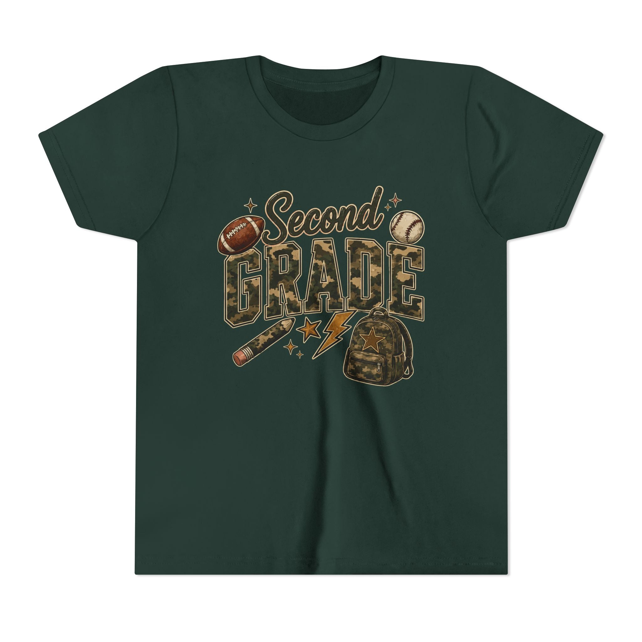 Second Grade Youth Tee — Back-to-School Sports & Backpack Design