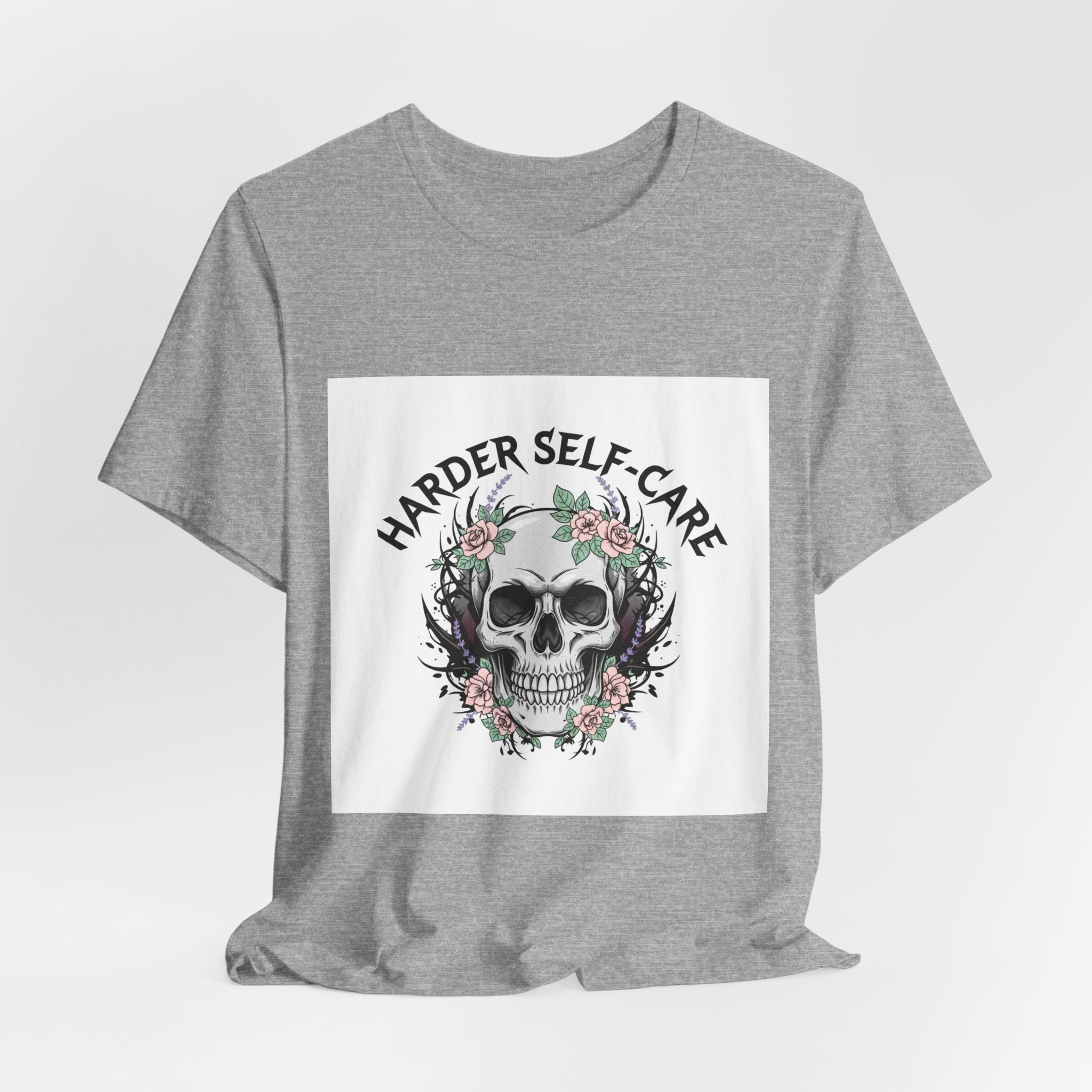 Harder Self-Care Skull Tee | metal font shirt, gothic wellness quote