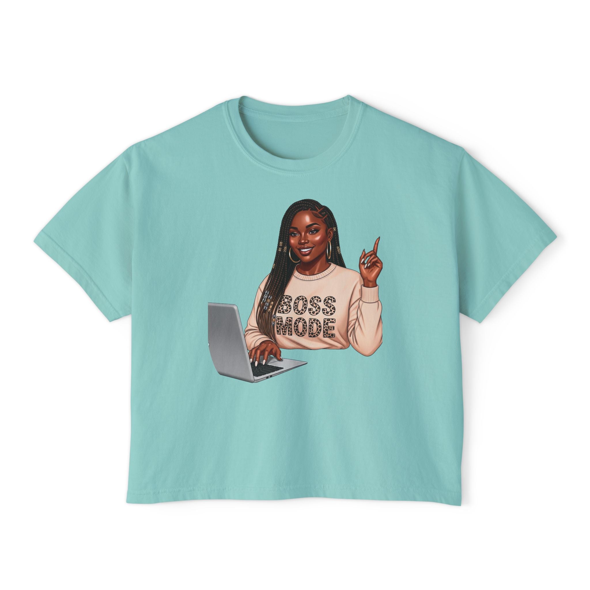Boss Mode Women's Boxy Tee – Empowering Work-From-Home Graphic Top
